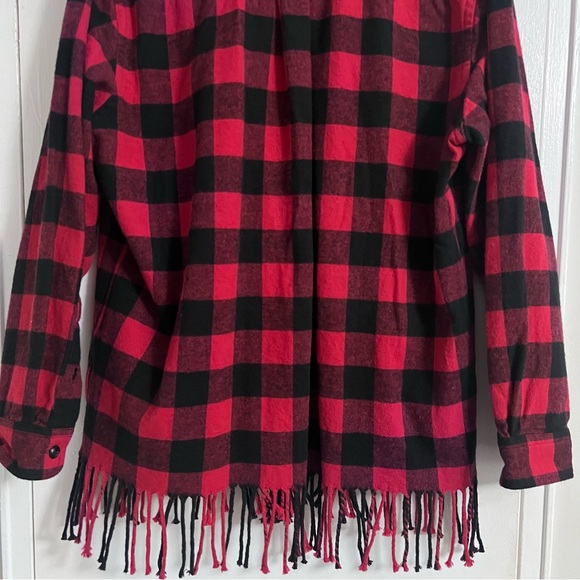 POLO Ralph Lauren Women’s Country Black & Red Check Flannel Fringe - Size L - Picture 8 of 11